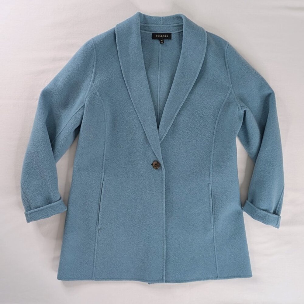 Talbots Double Face Blue Wool Front Button Shawl … - image 2